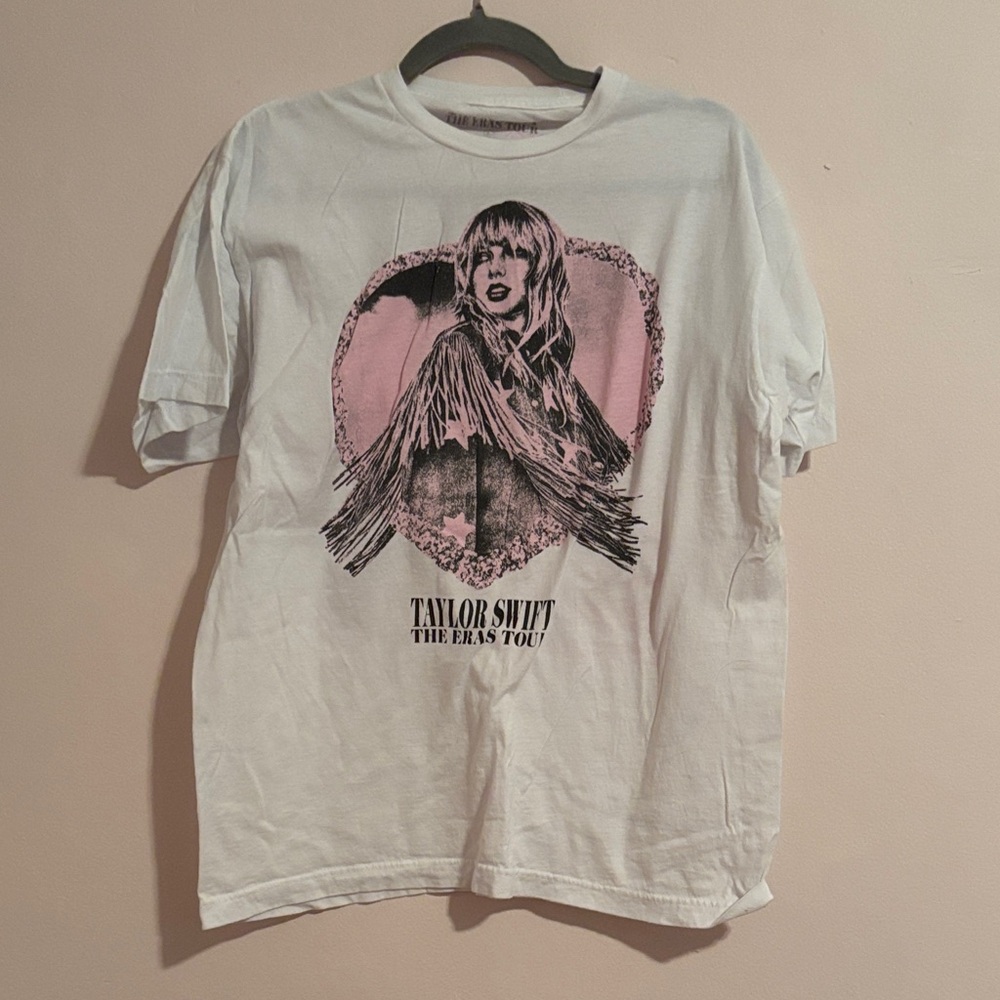 Taylor Swift White Tee with Pink Heart Portrait